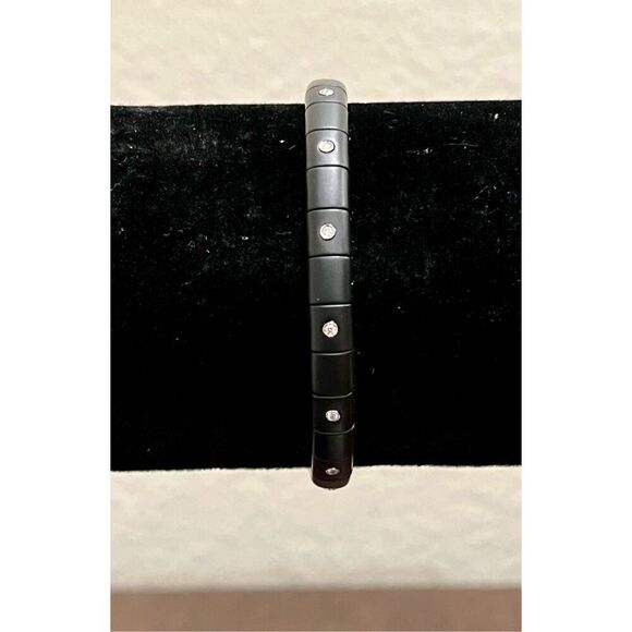 NWOT Roberto Demeglio Pura Matte Black Ceramic Elastic Bracelet Alternating Diam - Picture 3 of 5